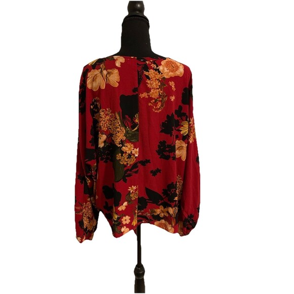 Umgee USA Womens Size Large L Top Floral Print Bishop Sleeve V Neck Waist Tie - Picture 2 of 6